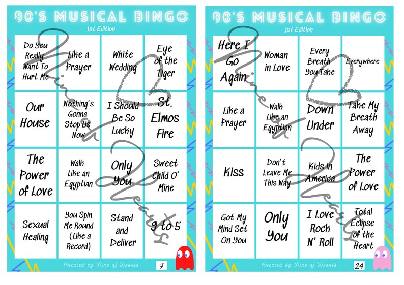1980/'s Music 30 Cards 1st Edition Party Game A4 /& A5 Sized Digital Download Lockdown 80/'s Musical Bingo Game Zoom