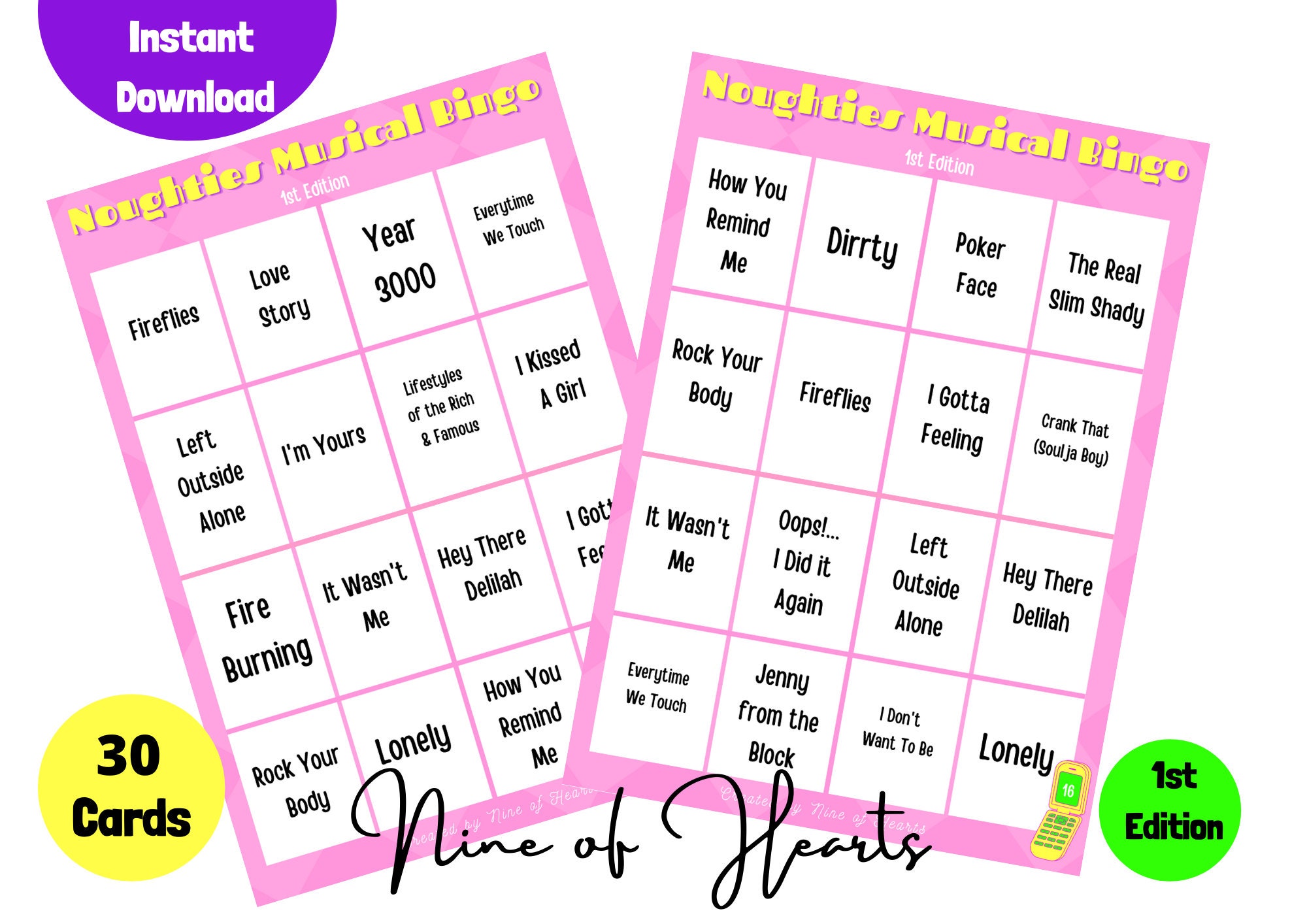 1980/'s Music 30 Cards 1st Edition Party Game A4 /& A5 Sized Digital Download Lockdown 80/'s Musical Bingo Game Zoom