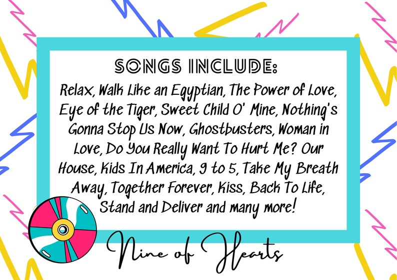 1980/'s Music 30 Cards 1st Edition Party Game A4 /& A5 Sized Digital Download Lockdown 80/'s Musical Bingo Game Zoom