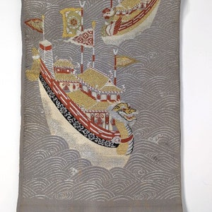 Grey Antique Fukuro Obi - Kimono - Japanese