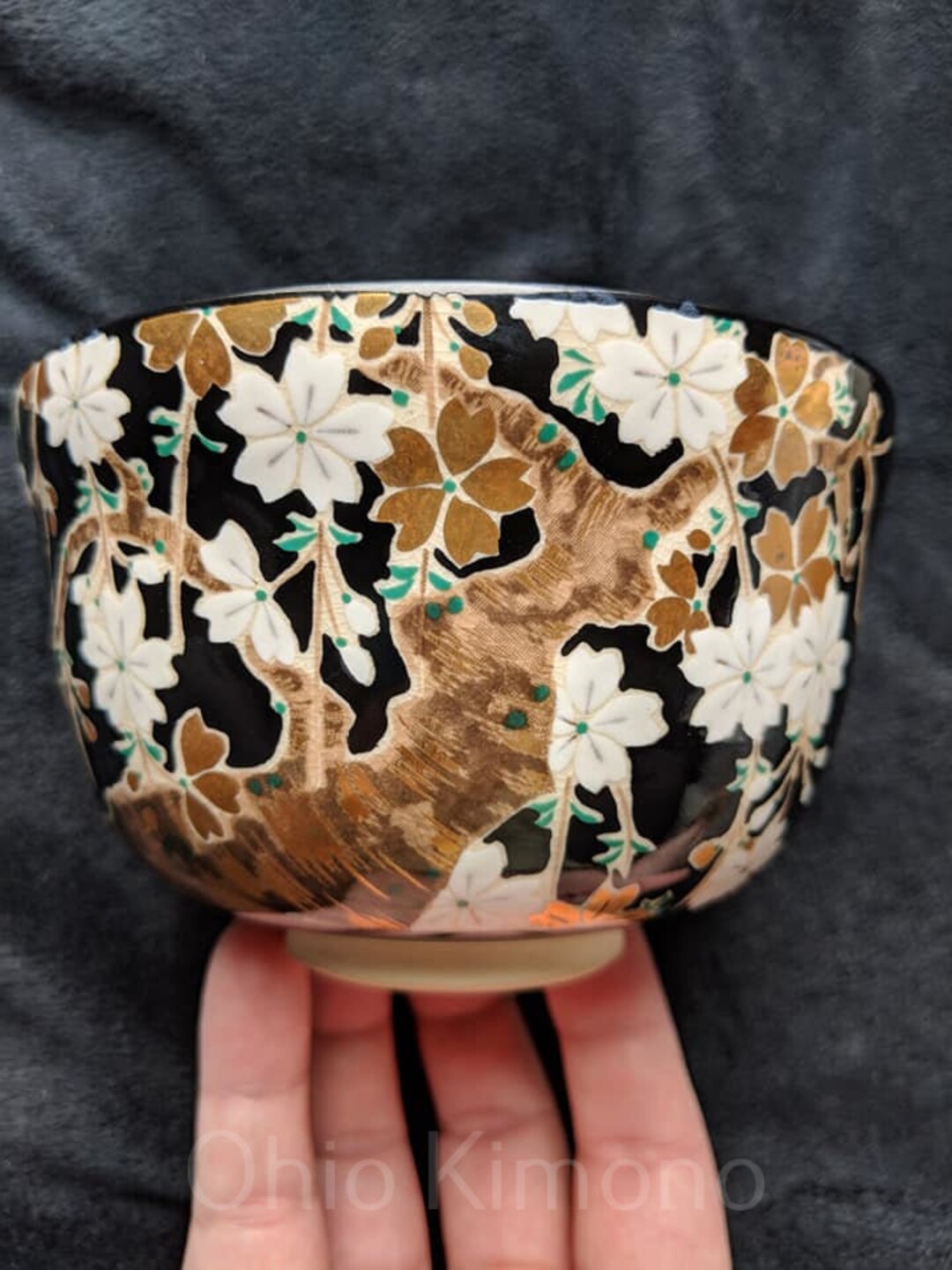 Black & Gold Japanese Tea Bowl Sakura Tea Ceremony Etsy