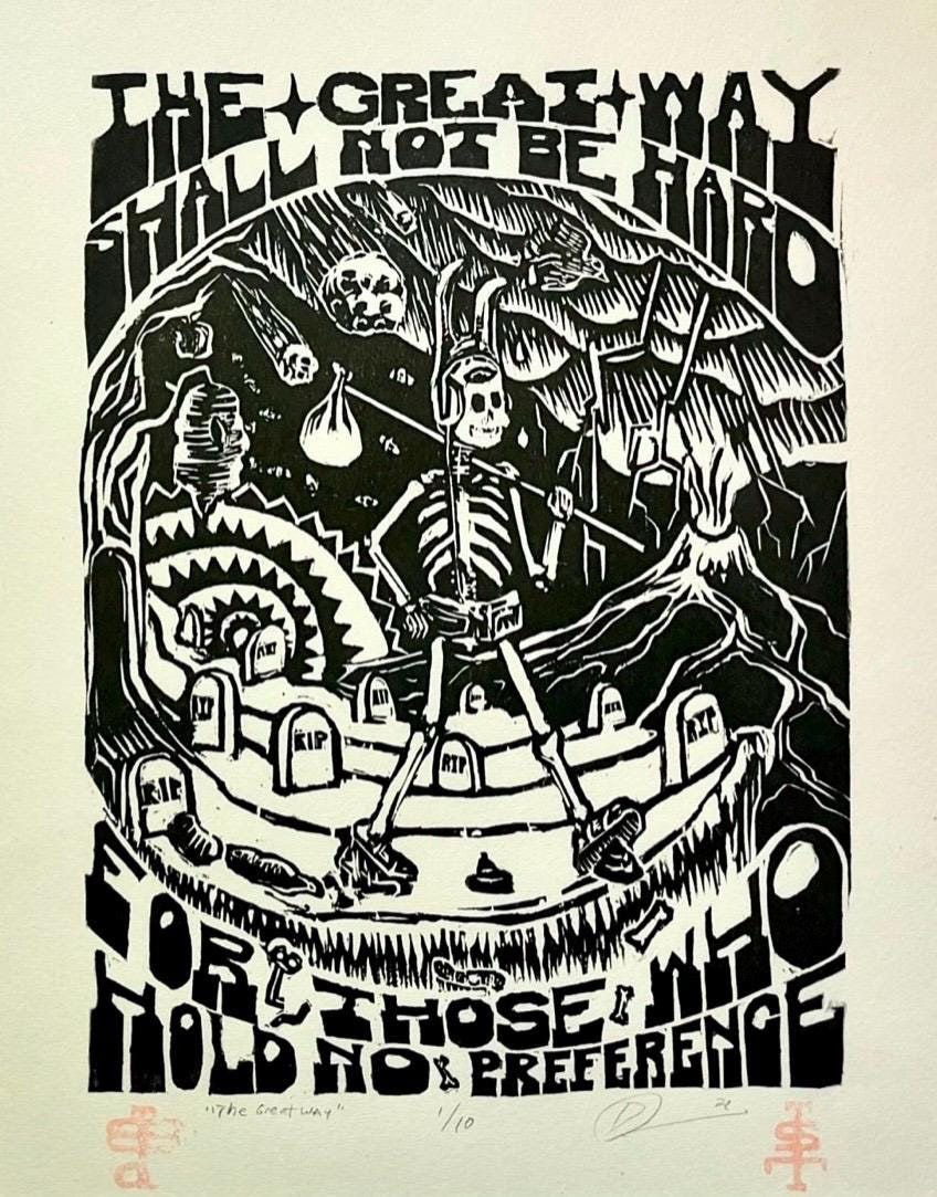 Handprinted Woodcut Print, Skeleton Art, Limited Edition