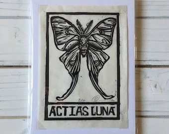 Luna Moth Linocut Print | Hand-Carved & Signed by Artist | Limited Edition, Unframed