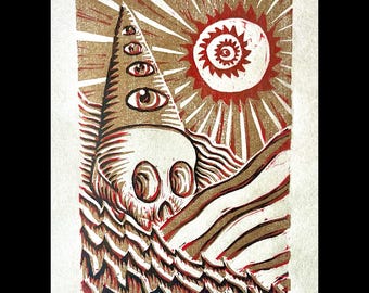 Rising Dunce - woodcut reduction, limited edition of 10