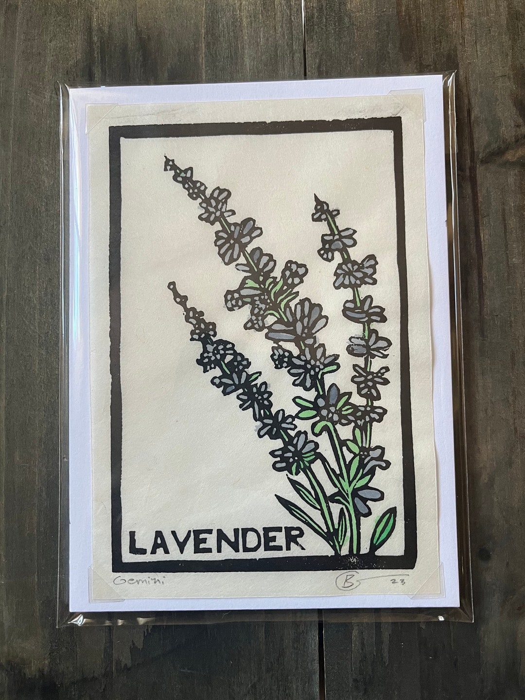 Linocut: Lavender - Gemini Sign, Hand Colored, Unframed - Etsy