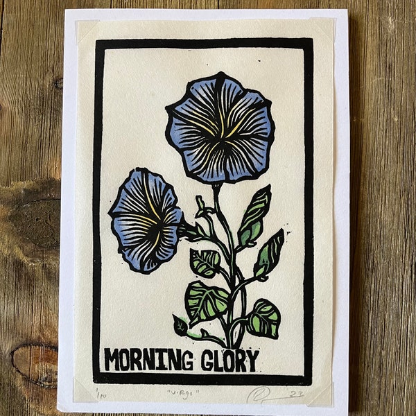 Linocut Morning Glory flower - Virgo astrology sign