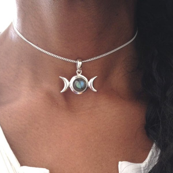 Triple Moon Necklace, 40th Birthday Gift Ideas For Her, Labradorite Necklace, Moonstone Boho Choker Necklaces Women