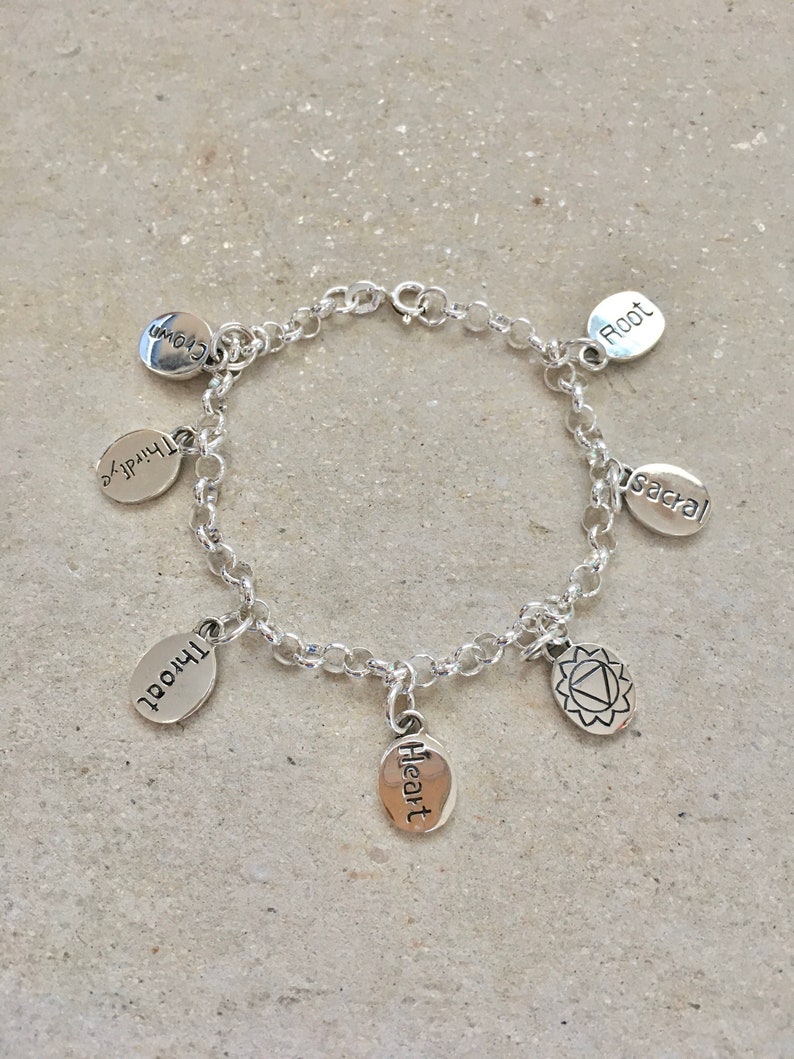 Birthday Gift For Yoga Lover, Sterling Silver Spiritual Bracelet Yoga Bracelet 7 Chakra Charm Bracelet