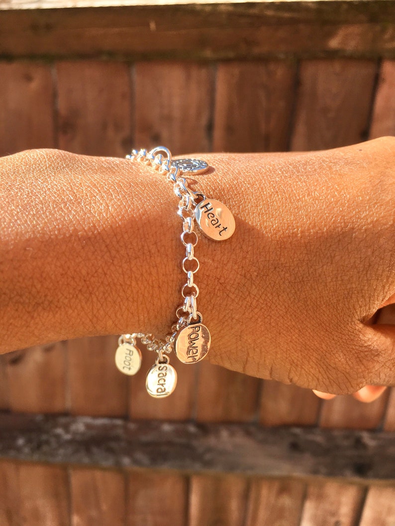 Birthday Gift For Yoga Lover, Sterling Silver Spiritual Bracelet Yoga Bracelet 7 Chakra Charm Bracelet