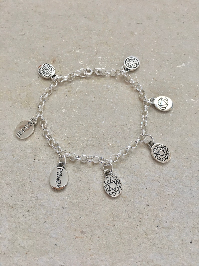 Birthday Gift For Yoga Lover, Sterling Silver Spiritual Bracelet Yoga Bracelet 7 Chakra Charm Bracelet