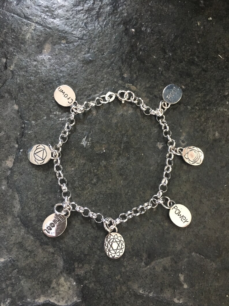 Birthday Gift For Yoga Lover, Sterling Silver Spiritual Bracelet Yoga Bracelet 7 Chakra Charm Bracelet