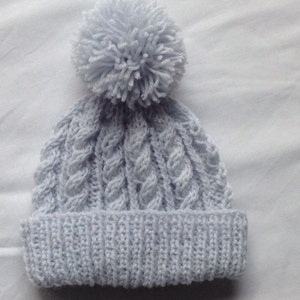 Premature / newborn hand knitted cable beanie bobble hat range of premature / newborn sizes and colours available image 4