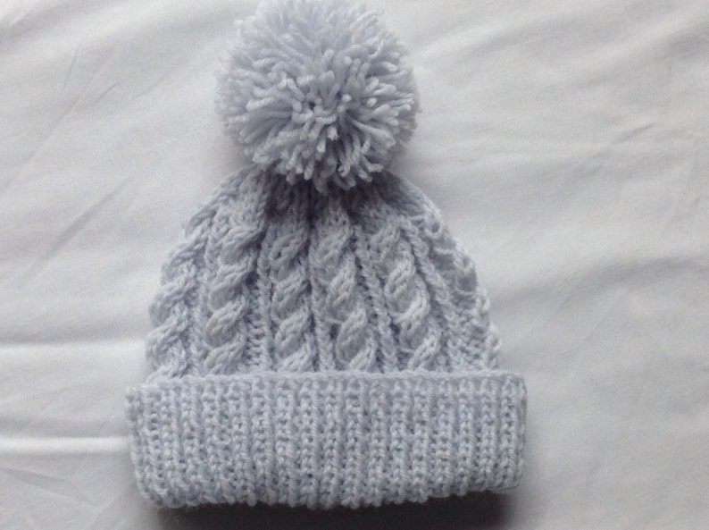 Premature / newborn hand knitted cable beanie bobble hat range of premature / newborn sizes and colours available image 4