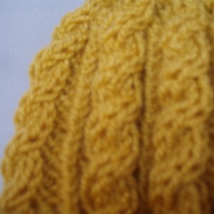 Retro mustard yellow hand knitted aran beanie bobble hat unisex design to fit men and women one size image 2