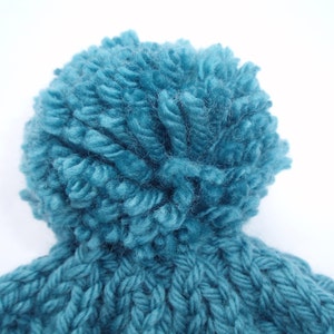 Teal hand knitted aran beanie bobble hat Unisex adult sizes standard/XL Rowan pure wool aran image 3