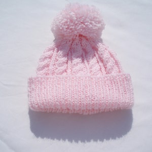 Premature / newborn hand knitted cable beanie bobble hat range of premature / newborn sizes and colours available image 2