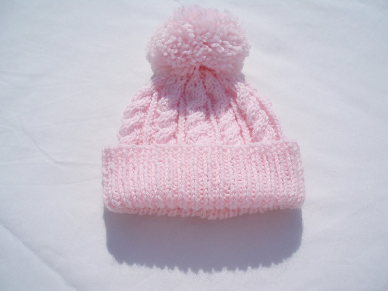 Premature / newborn hand knitted cable beanie bobble hat range of premature / newborn sizes and colours available image 2