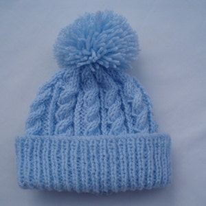 Premature / newborn hand knitted cable beanie bobble hat range of premature / newborn sizes and colours available image 3