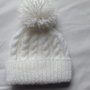 Premature / newborn hand knitted cable beanie bobble hat range of premature / newborn sizes and colours available image 5