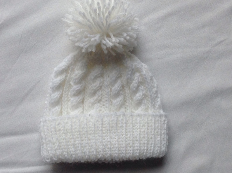 Premature / newborn hand knitted cable beanie bobble hat range of premature / newborn sizes and colours available image 5