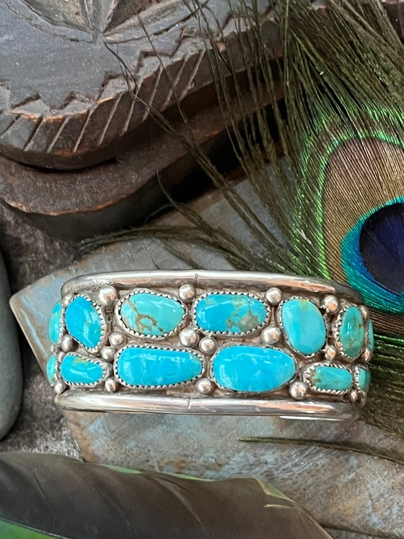 Superb easter blue turquoise and sterling cuff