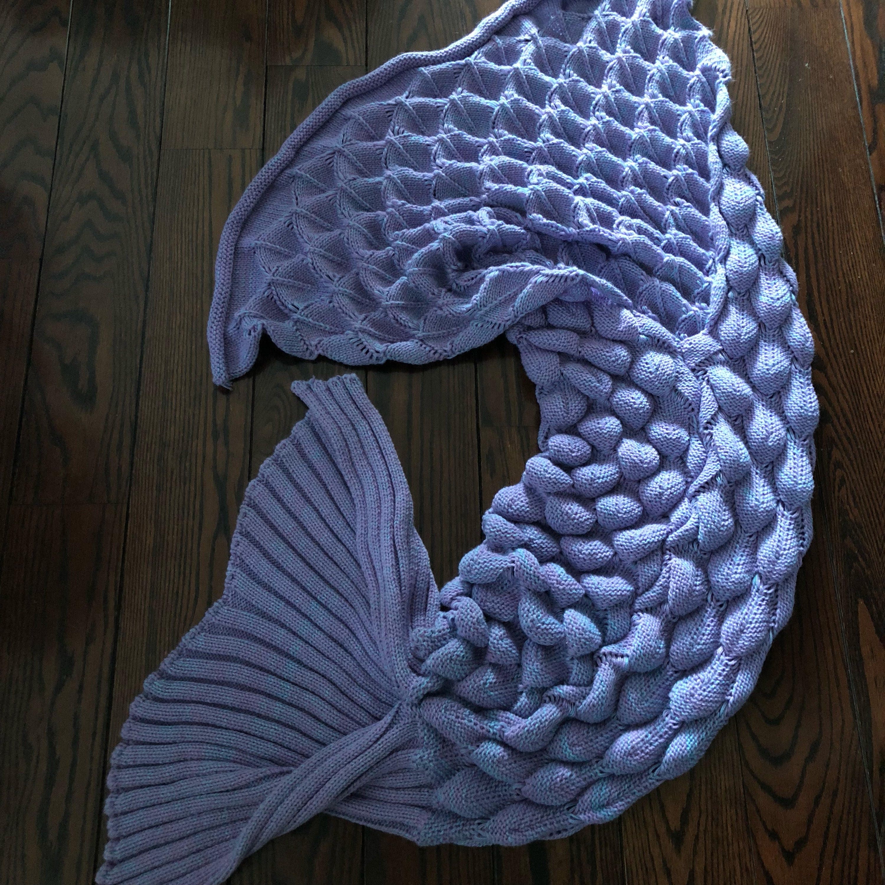 Mermaid tail crochet knit blanket throw soft purple adult or teen