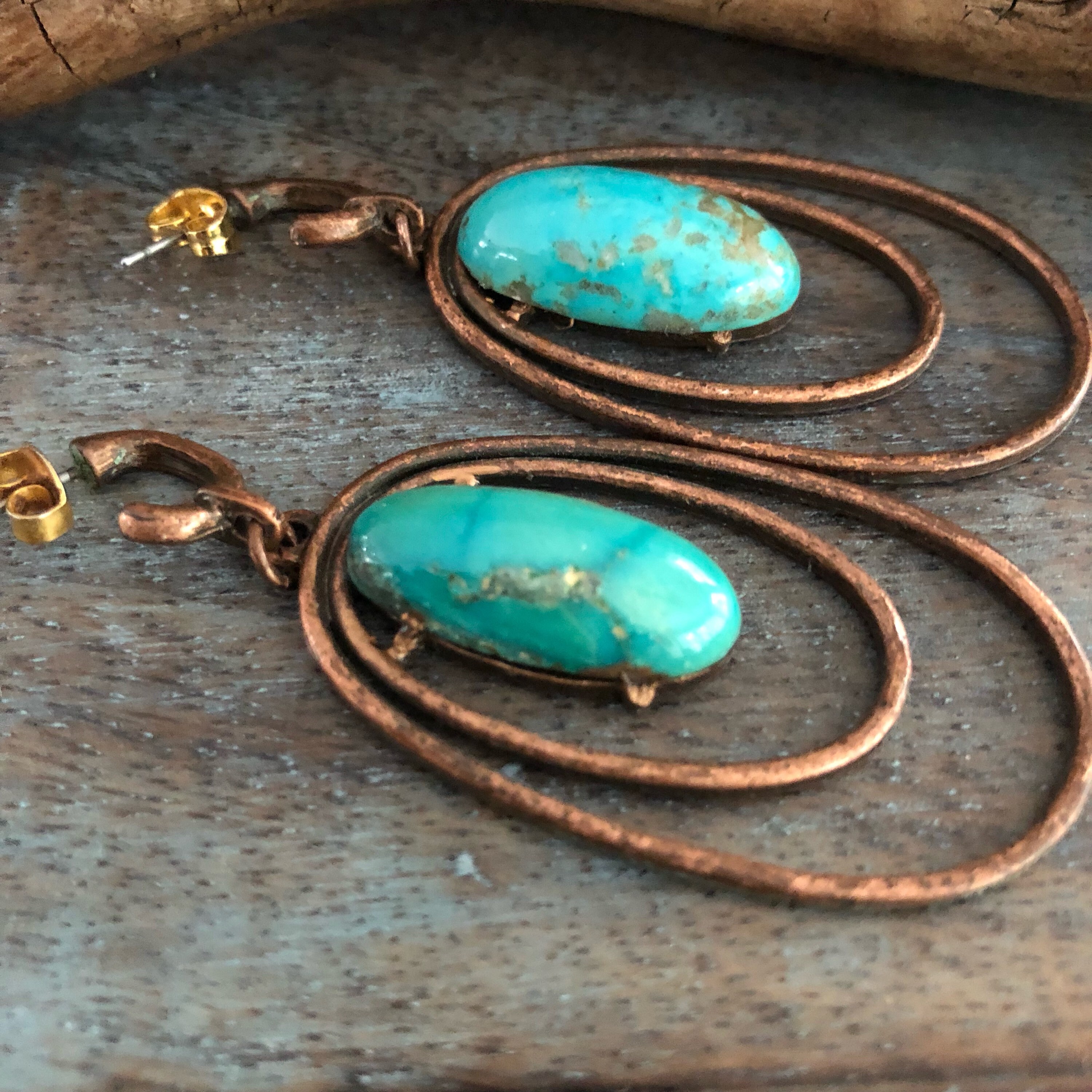 Copper and turquoise modernist earrings