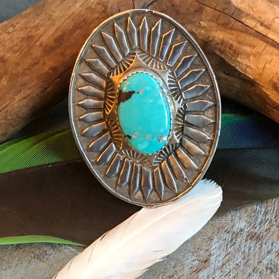 Handmade sterling Kingman turquoise concho ring size 8