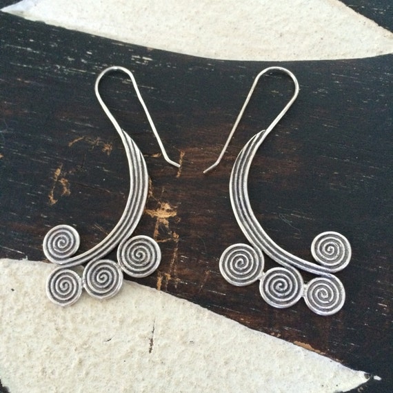 Sterling scroll  tribal earrings