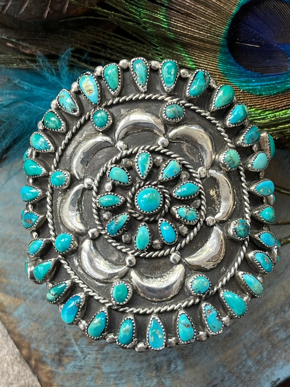 Vintage Zuni cuff circa 1940’s unisex natural turquoise and sterling