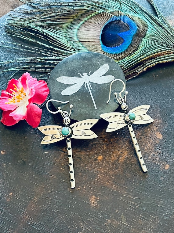 Sterling turquoise dragonfly earrings