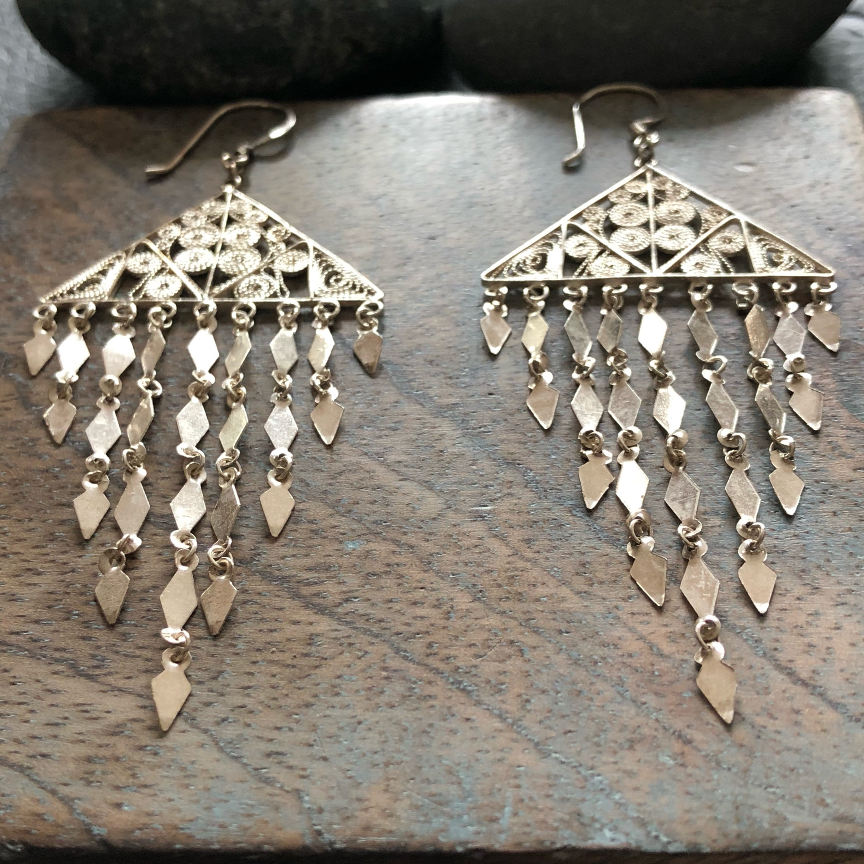 Vintage sterling filigree chandelier earrings