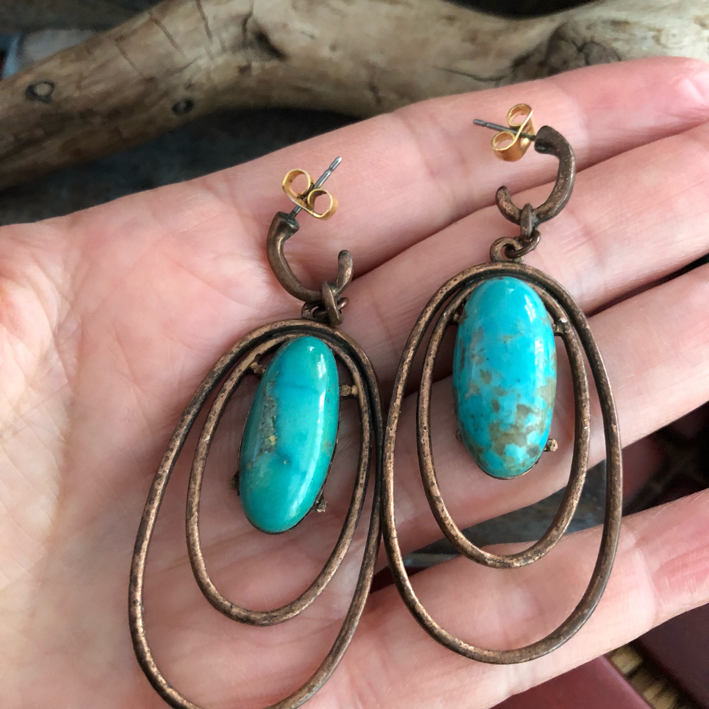 Copper and turquoise modernist earrings