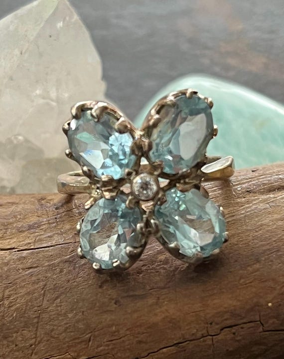 Vintage Sterling and blue topaz ,cz multi stone dress ring size 7