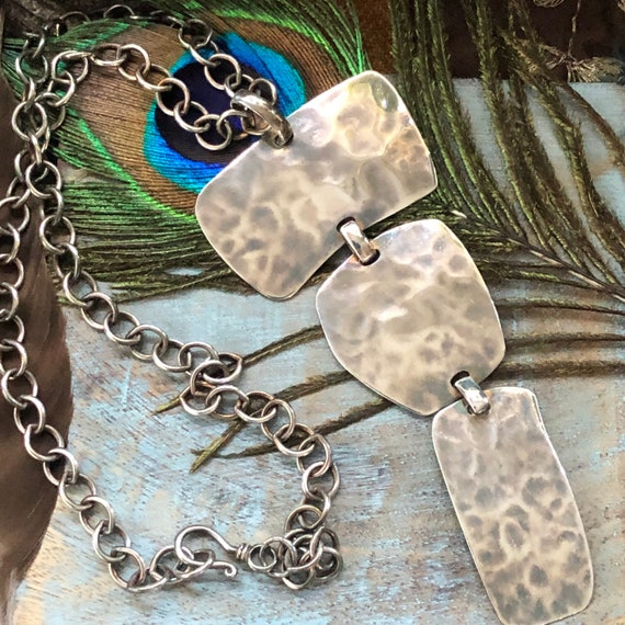 Vintage hammered  sterling kinetic necklace - image 1