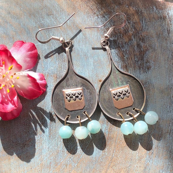 Handmade sterling,copper and Amazonite earrings