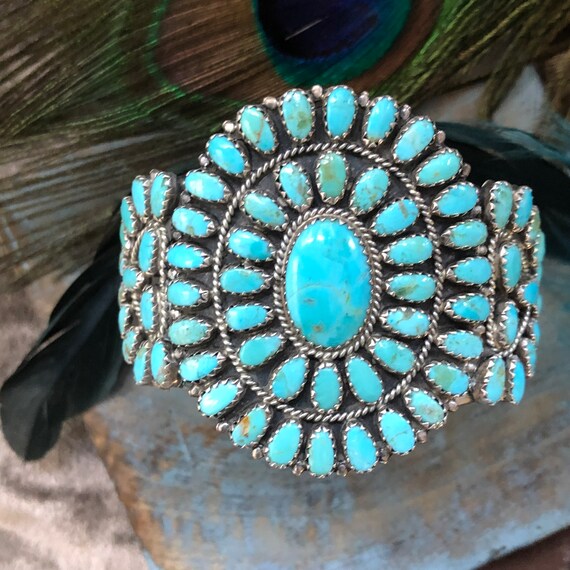 Vintage Navajo  Larry Moses Begay turquoise cluster cuff