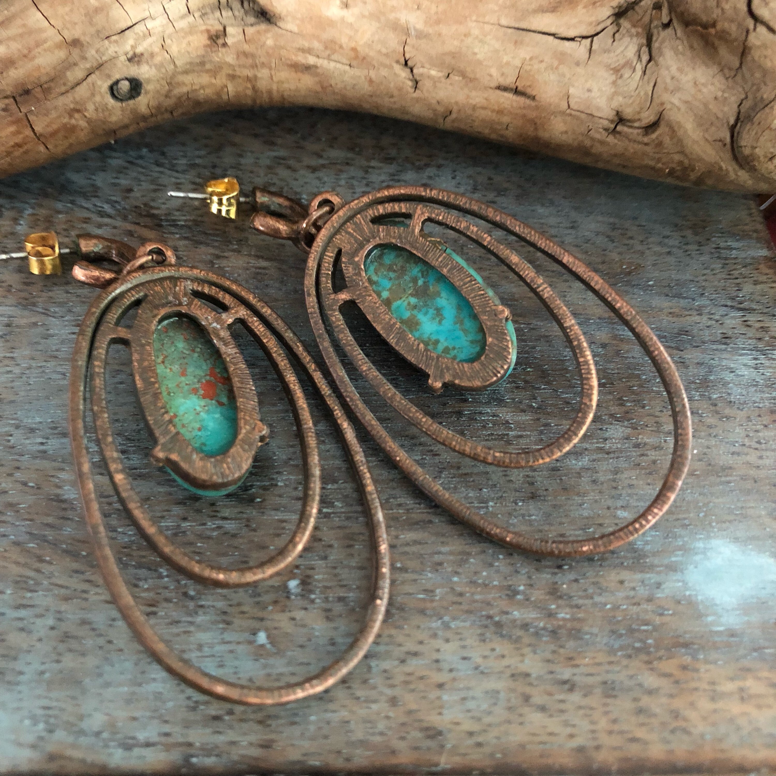 Copper and turquoise modernist earrings
