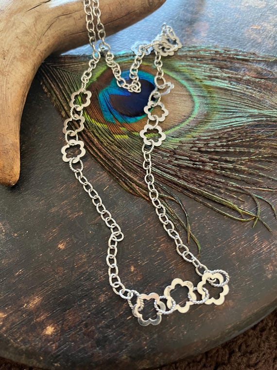 Sterling  flower textured chain 24”