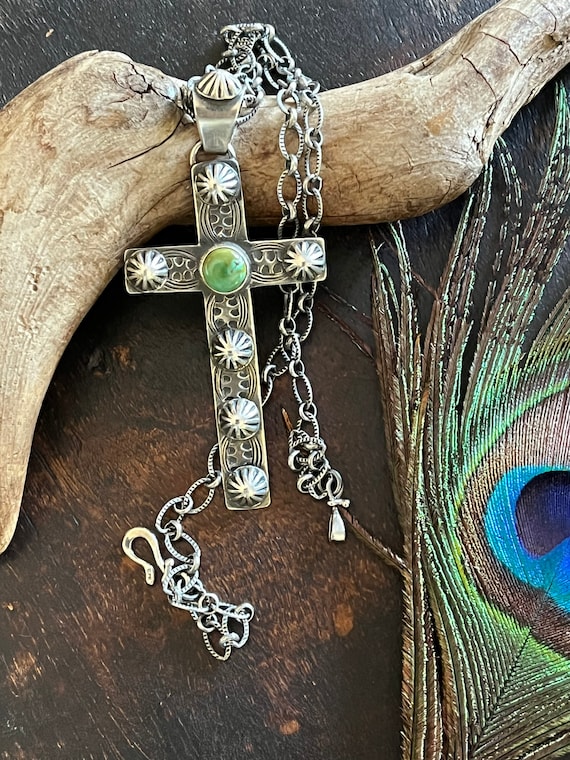 Beautiful southwestern style cross with natural Royston turquoise