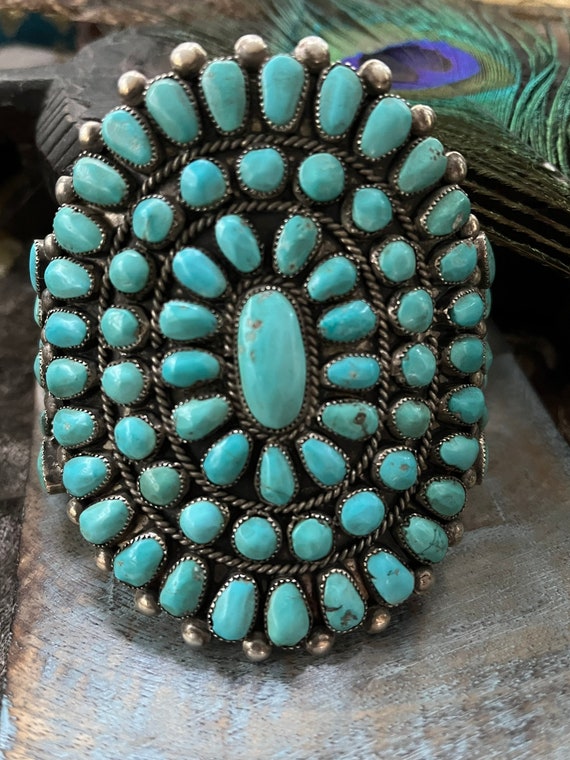 Vintage Zuni turquoise sterling cluster cuff