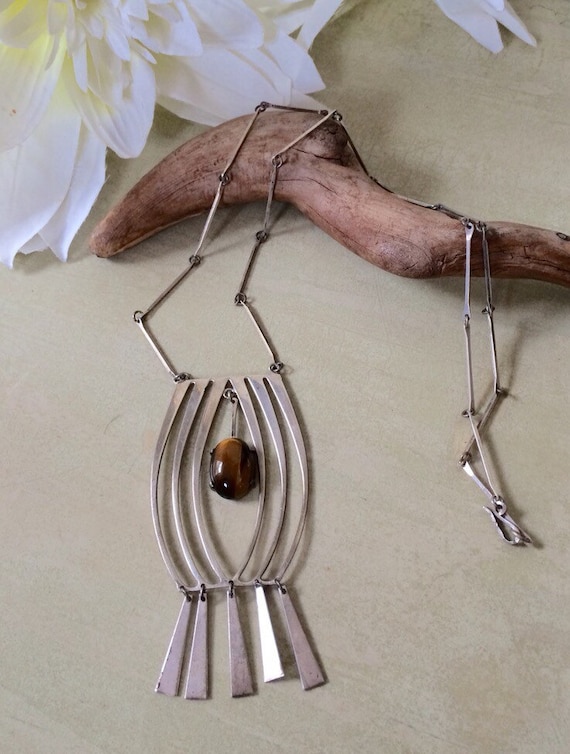 Mid century modernist handmade sterling necklace