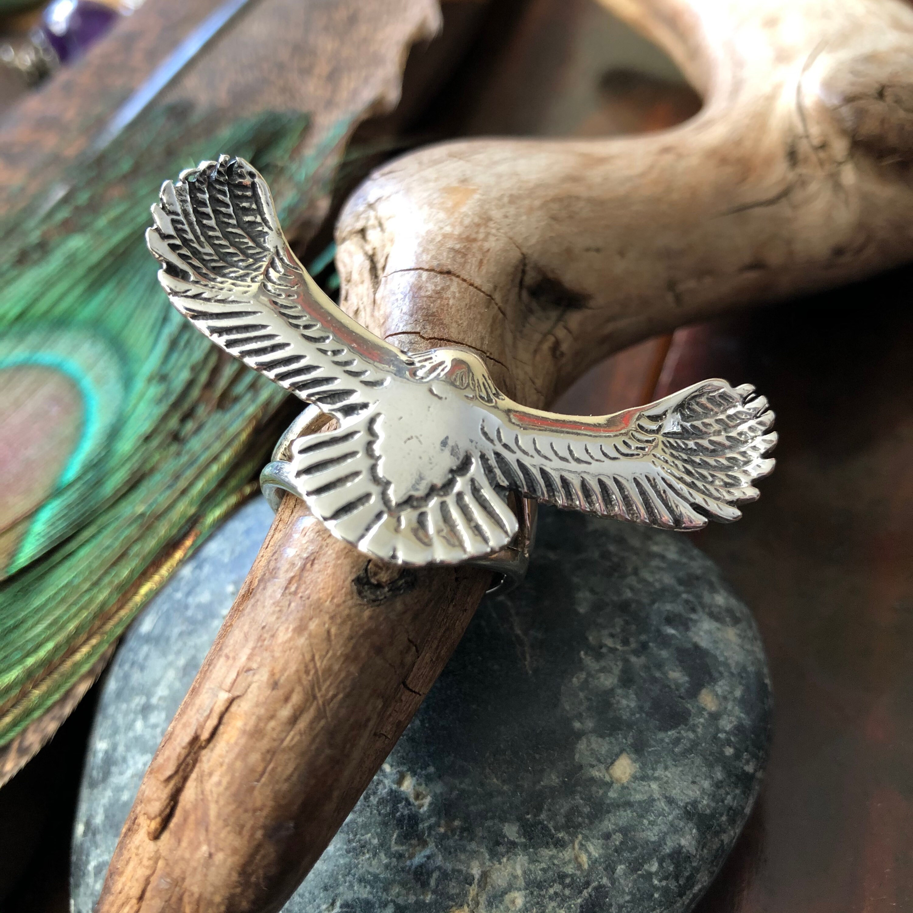 Handmade sterling hawk ring 8