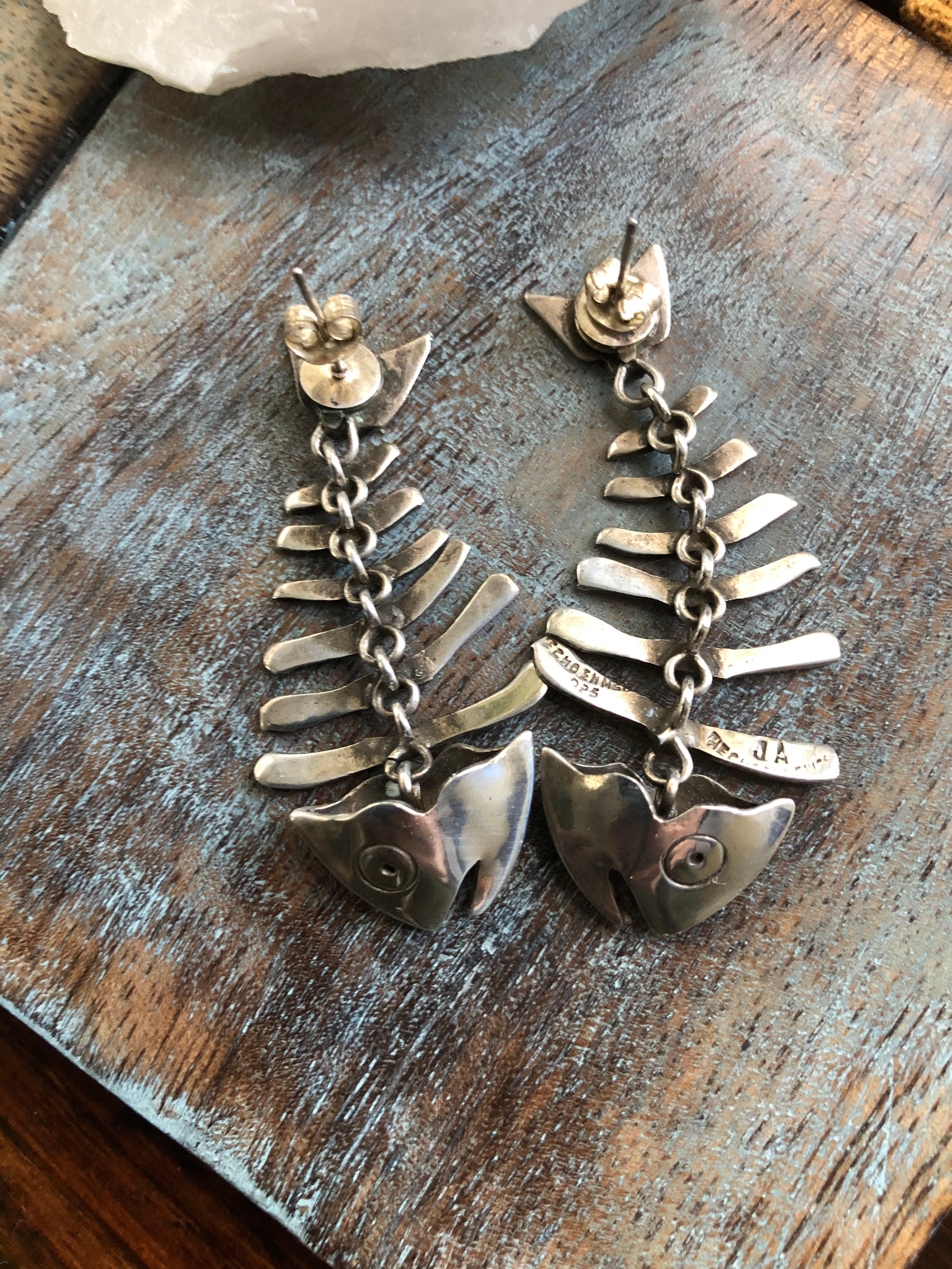 Vintage sterling taxco fish bone earrings