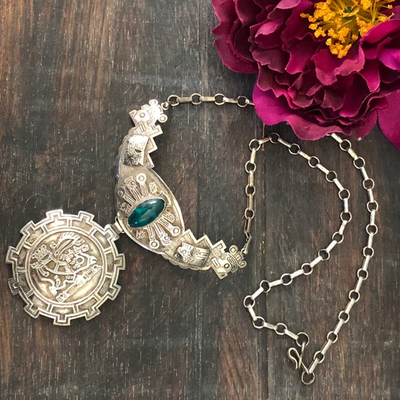Vintage Peruvian bib necklace with chrysocolla stone