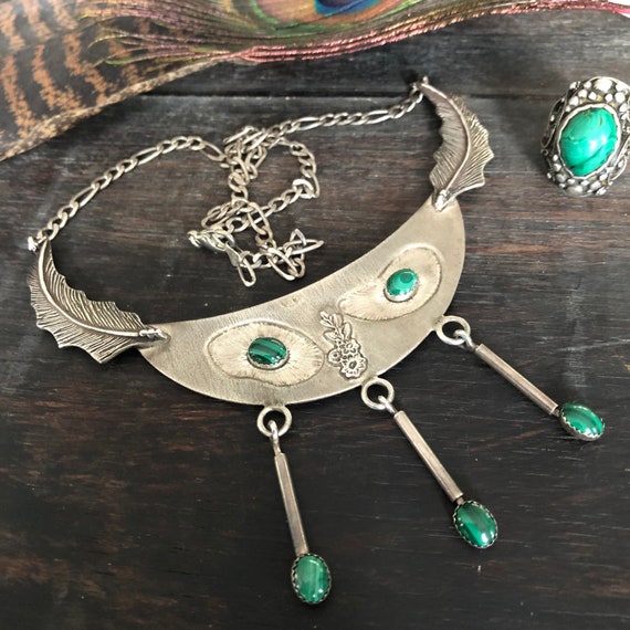 Vintage Tribal malachite and sterling necklace