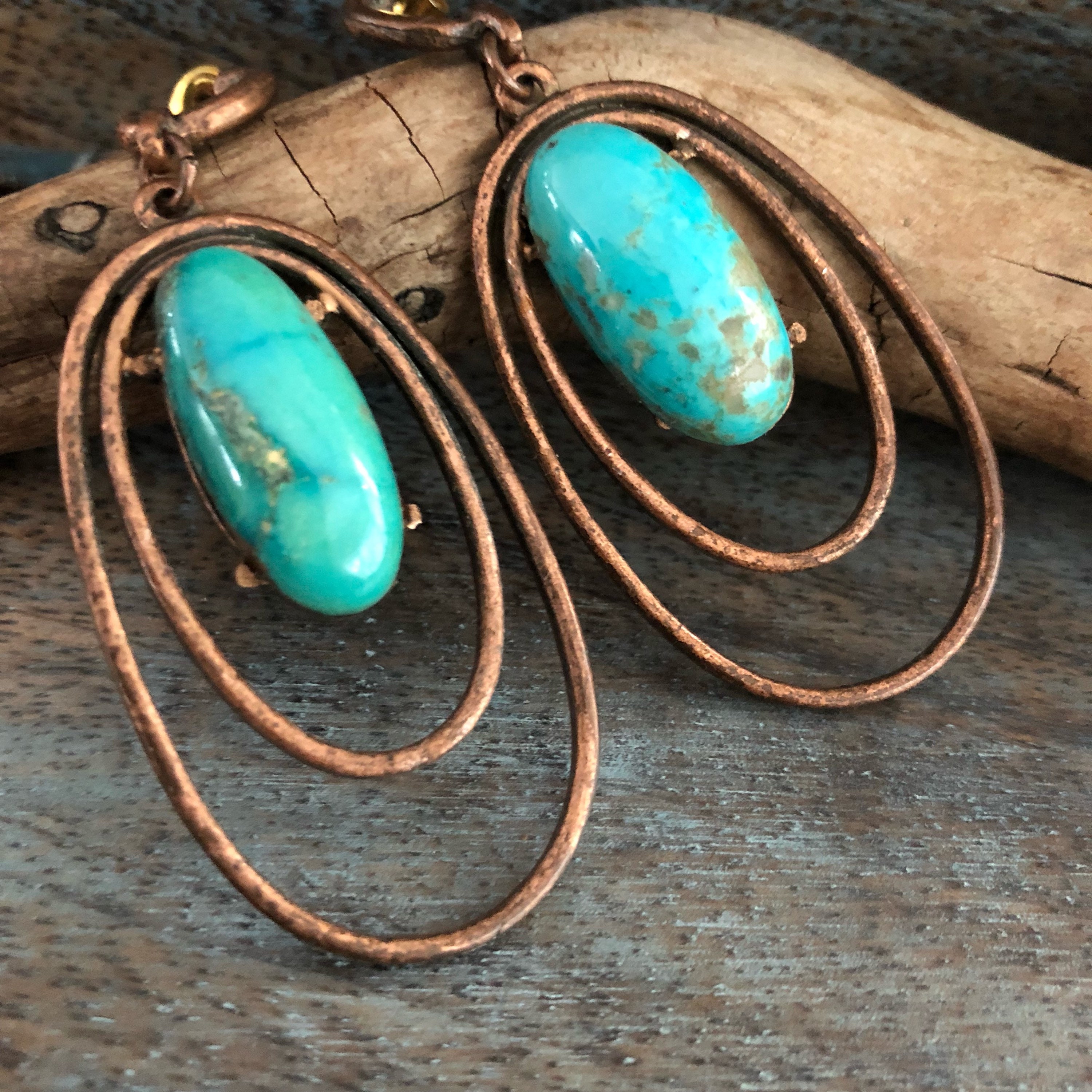 Copper and turquoise modernist earrings