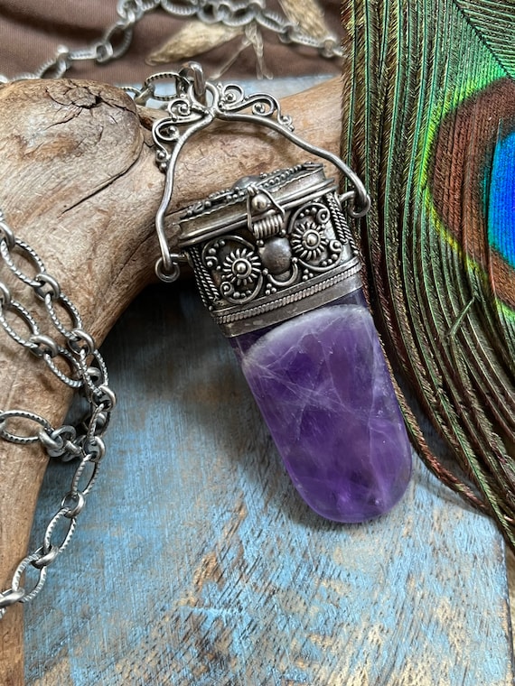 Sterling and amethyst crystal pendant necklace