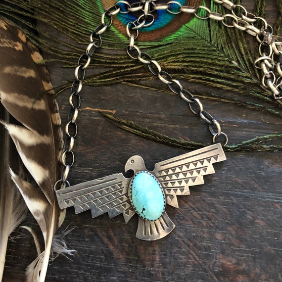 Sterling turquoise thunderbird necklace