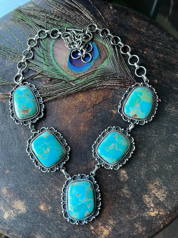 Kingman turquoise and sterling silver necklace
